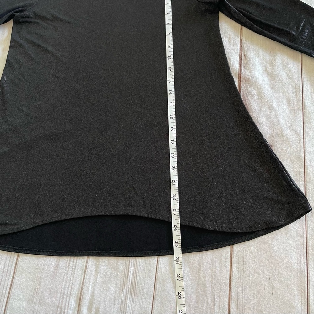 Shimmer Scoop Neck Tunic Blouse Womens S Black Liquid Knit Hi Low 3/4 Sleeve EUC - Picture 9 of 10